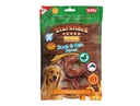 Snack donut de barbecue de pato e peixe